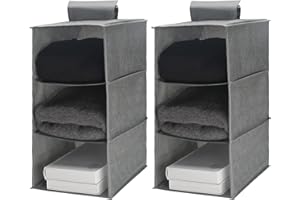 Minnhua 2 Pezzi Organizzatore Armadio, Portaoggetti da Appendere con 3 scomparti, Salvaspazio Armadio Interno, Porta Borse da Armadio Lavabile Pieghevole Salvaspazio Portaoggetti Appendere (Grigio)