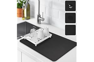 SOLIC Alfombrilla Escurreplatos, Alfombrilla Escurreplatos Super Absorbente, Alfombra Escurreplatos Antideslizante para Mostrador de Cocina, Esterilla de Secado para Cafetera, Protector de Encimera