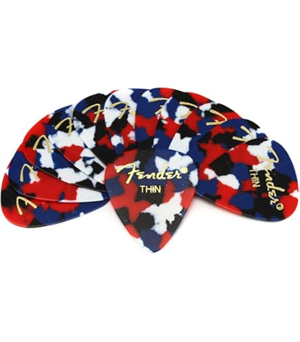 Confezione Da 12 Plettri Fender 355 Celluloide - Sottili, Guscio Tartaruga, Forma Triangolare Grande