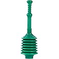VETTA Professional Bellows Accordion Toilet Plunger, High Pressure Thrust Plunge Removes Heavy Duty Clogs from Clogged Bathroom Toilets, All Purpose Commercial Power Plungers for Any Bathrooms, Green