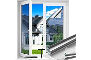 Evofensteere UV Folie Fenster Hitzeschutz Selbsthaftend Spiegelfolie Fenster Sichtschutz Rückstandslose Sonnenschutzfolie Fenster innen oder außen Thermofolie Fenster Gegen Hitze Silber 30x200cm