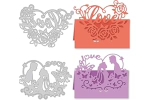 GLOBLELAND 2pcs 2 Styles Pochoirs Matrice Découpe Coeur et Rose en Acier au Carbone pour DIY Scrapbooking Album Photo Décorative Faire-Part de Mariage Cartes