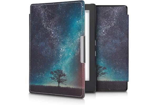 kwmobile Étui Compatible avec Kobo Aura H2O Edition 1 Coque - Étui à Rabat magnétique Tablette eReader Similicuir - Bleu-Gris-Noir