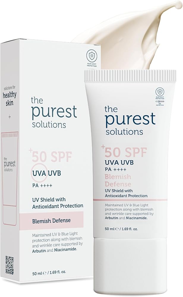 The Purest Solutions Lekeli Ciltler İçin Antioksidan Destekli Güneş Kremi, 50+ SPF UVA/UVB Blemish Defense, Antioxidant Protection