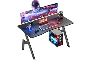 HLFURNIEU Scrivania Gaming Ergonomica, 80 x 50 cm Postazione Gaming, Tavolo Gaming con Superficie in fibra di carbonio, Scrivania Gamer Nero