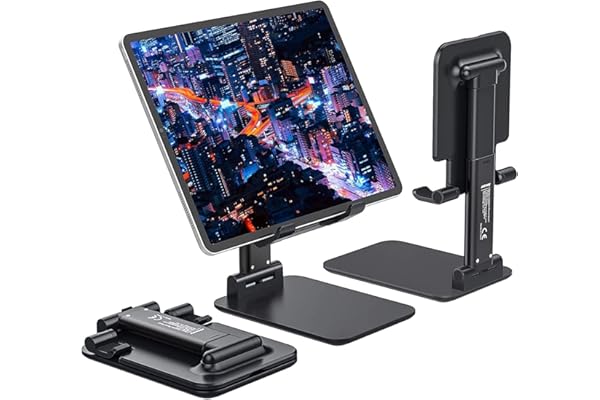 Sounce Tabletop Adjustable Cell Phone Stand, Foldable Portable Phone Holder Stand with Height Adjustable Cradle, Stable and Easy to Use Compatible for All 4-8 inches Smartphones (Black)