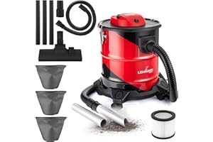 LEHMANN Haddo odkurzacz przemysłowy 2000 W – do popiołu do kominka z podwójnym filtrem – na mokro i sucho ze zbiornikiem z stali nierdzewnej o pojemności 20 l