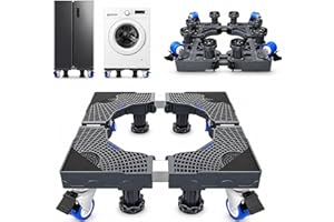 AMERTEER Adjustable Refrigerator Base Stand with Wheels | Heavy-Duty Telescopic Stand for Washing Machines, Refrigerators & Mini Fridges | 4 Locking Wheels & 8 Adjustable Feet (L&W 45-66cm, H 9-12cm)