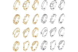 KUFAERBEAM 24Pcs Adjustable Toe Rings, Gold Silver Minimalist Open Toe Rings Set for Women Summer Beach Foot Jewelry Set for Various Parties, Beach, Everyday Wear