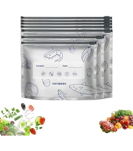30 Stück Gefrierbeutel Zipper 3 Größen Wiederverwendbar Gefrierbeutel aus Aluminiumfolie mit Beschriftetem Etikett, Verschließbare Aufbewahrungsbeutel Geeignet für Küche Gemüse Milch Snacks Fleisch