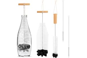 WEFINEST 4 Stück Flaschenbürste Für Sodastream Lang, 33cm Flaschenreiniger Bürste mit Reinigungsbürste, Kratzerfreier Glasbürste Schwamm, Reinigungsbürste Flasche Für Glaskaraffe, Sodaflaschen, Babyflaschen