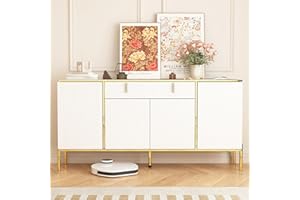 Caldion Sideboard Wohnzimmer mit 4 Türen und 1 Schublade,Komodenschrank mit Verstellbare Einlegboden,Küchenschrank mit Metallbeine für Eingang,Küche,Esszimmer,Weiß,160 * 40 * 80cm