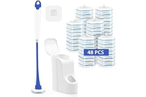 JEHONN Escobilla Baño Desechable WC, Cepillo para Inodoro con 48 Rellenos de Detergente, Toilet Brush Mango Largo Montado En La Pared, Adecuado para Piscina Fregona Lavabo (Azul)