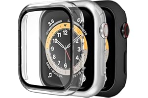 Dirrelo 3 Pack PC Case Compatible with Apple Watch Series 6/5/4/SE 44mm Tempered Glass Screen Protector, Full Cover Thin All-Around HD Protective Bumper Case for iwatch 6/5/4, Clear/Silver/Black