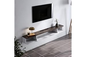 Warmiehomy Floating TV Unit Wall Mounted TV Unit with Router and Cable Holes Media Wall Units for Living Room (White & Dark Brown, 140cm)