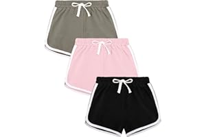 Auranso Girls Athletic Shorts 6-14 Years Teen Kids Running PE Gym Sports Shorts Colourful Summer Casual Beach Short Pants 3 Pack