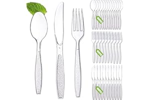 300 Pièces Couverts en Plastique Reutilisable,100 fourchettes, 100 cuillères et 100 couteaux,Parfaits pour les Fêtes d'Anniversaire, les Barbecues, les Mariages et le Camping