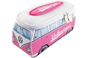 BRISA VW Collection - Volkswagen Neoprene Universal Make-up Cosmetic Culture Travel Bag Bag in T1 Bulli Bus Design (Writing/Pink/Large)