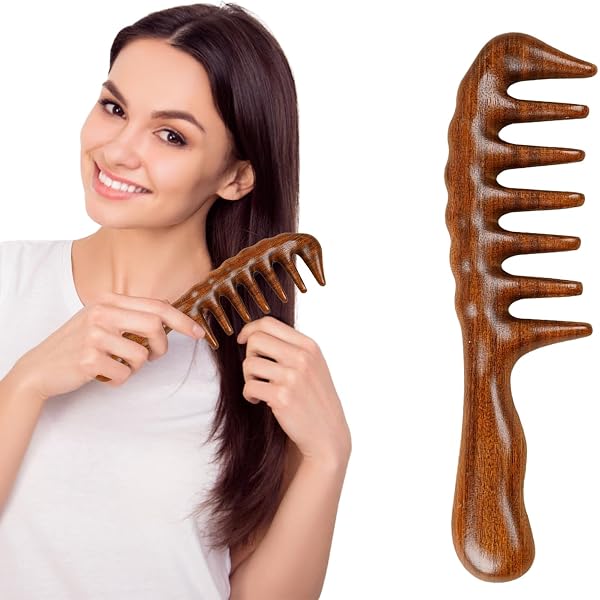 Sandelholz-Kamm Mit Breiten Zähnen – Sanftes Entwirren & Kopfhaut-Massage, Für Frauen & Männer