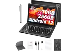 ‎XGODY XGODY Tablet 10 Zoll Android 12 Tablet mit Tastatur 2.4G/5G WLAN 4-Core 2,0 GHz | 10 GB RAM + 256 GB ROM (TF 1 TB) | FHD | 5+8 MP Kamera | 7000 mAh | Bluetooth 5.0, Tablet PC – Schwarz