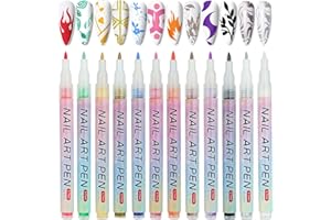 LOPHE 12 Color Nail Art Pens Set, Acrylic Paint Nail Art Markers, 3D Nail Art Graffiti Pens Set, 0.7MM Quick-Drying Nail Varnish Pens, Nail Art Kit for Home & Salon Nail DIY Party, A