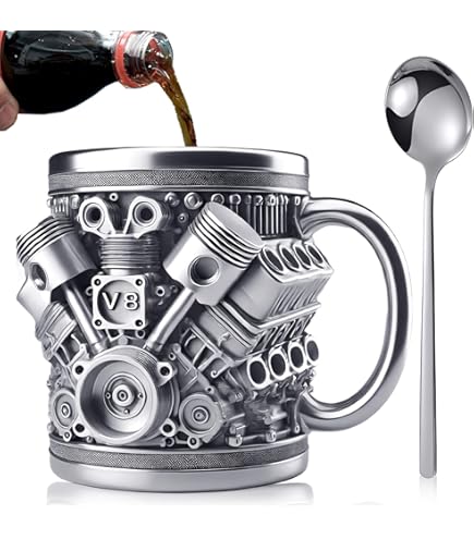 Tasse à Café En Acier Inoxydable Motif Moteur V8 - Capacité 300 Ml - Isolation Double Paroi - Pour Amateurs De Voitures