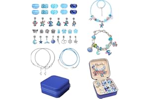 HOAQPPOY Stitch Bracelet Colliers, Perles pour Bracelets, Boîtes à bijoux, Perle Kits pour Bracelets Colliers,Jouet Cadeau Enfant 7 8 9 10 11 12 13 14ans（bleu）