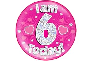 OAKTREE UK 633070 6" Jumbo Badge I am 6 Today Pink Holographic Dot