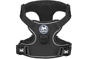 PoyPet Reflective Soft Breathable Mesh Dog Harness Choke-Free Double Padded Vest with Adjustable Neck and Chest(Black,XS)