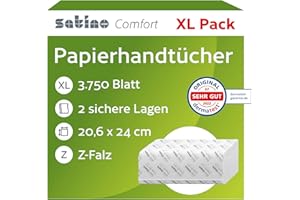 ‎SATINO Satino – 3.750 Papierhandtücher – 2 lagig - Z-Falz – 20,6 x 24cm (gefaltet: 20,6 x 8 cm) - saugstark & fusselfrei - Handtuchpapier aus Recyclingpapier - Papiertücher für PT2 & H2 – Papier