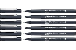 ‎SCHNEIDER Schneider Pictus Fineliner (Line Width 0.2 mm, Indelible Pigment Liner, Metal-Encased Tip, 85% Recycled Plastic Casing) Pack of 6, Black