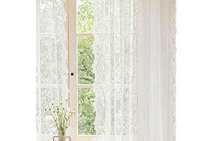 TOATELU Weiße Spitze Vorhang 2er Set, B150 x H200 cm Blumen Stickerei Voile Vorhang mit Stangendurchzug, Dekorative Gardinen Bestickt für Wohnzimmer Schlafzimmer Küche 2er Set