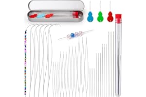 ‎REOVIN 36 Stück Perlennadel Set, 12 Stück Große Auge Perlennadeln, 6 Gebogene Perlennadeln, 12 Stück Lange Gerade Perlen Nadel und Aufbewahrungsbox aus Eisen zur Herstellung von Schmuck und Armbändern