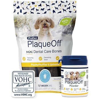 ProDen PlaqueOff Powder for Dogs & Cats, Tartar & Bad Breath Remover with 100% Natural Teeth Plaque Remover (60g Powder with 