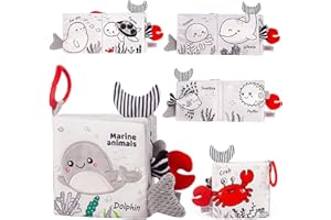 TOWWOO Livres souples pour bébé, Livre Sensoriel en Tissu avec Motifs Animaux, Tail Cloth Book Livre Jouets éducatifs Activités Montessori pour Bébés de 0 à 18 Mois