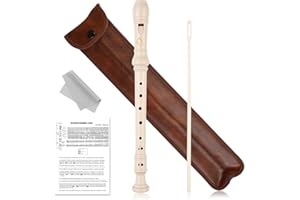 LAQULA Flauto Dolce Soprano Flauto a 8 Fori in Do, in Resina ABS, con Asta per la Pulizia, Tabella Delle Diteggiature e Borsa in Pelle, per Principianti, Bambini (Bianco Latte)