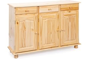 Inter Link - Cassettiera rustica - Credenza - Buffet - Stile rustico - Credenza - Pino massiccio - 3 ante - 3 cassetti - Laccato naturale - Abaco