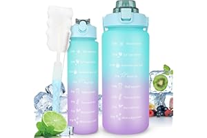 ADVIGO Water Bottle 2 Pack - Sport Water Bottle 2L + 750ml - BPA Free Water Bottle With Straw, Leakproof Drink Bottle Ideal for Sports Outdoor Home Office School Cycling Fitness Yoga (Blue Purple)