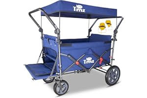 ‎TMZ TMZ Bollerwagen faltbar mit Dach Handwagen Transportkarre Gerätewagen | klappbar | PU Reifen mit hoher Elastizität | bis 120 kg (Blau)