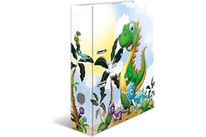 ‎HERMA HERMA Ordner A4 Dino, 7 cm breit, Ringordner mit Kindergarten Dinosaurier Motiv, bunter Aktenordner mit Innendruck für Jungen, Mädchen und Kinder