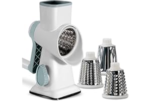 Lacusmare Rotary Cheese Grater with 3 Blades for Slicing, Coarse Grating, Fine Shredding, Graters for Kitchen, Vegetable Slicer for Cucumber Carrot Ginger Garlic Nuts, Parmesan Cheese Grater (White)