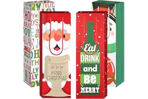 CLEANEATY Christmas Wine Bottle Bags - 12 Pcs Gift Bags with Handles, Sturdy Wine Tote in 4 Designs for Party, Wedding, Birthday, Festival