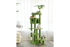 JISSBON Cat Tree, 195cm Multi-level Cat Climbing Tower w/Sisal Scratching Posts, Cat House and Dangling Balls Kitten Activity Centre Cat Play House