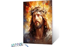 Tucocoo Kit de pintura de retrato de Jesús Santo por números, lienzo de 16 x 20 pulgadas, pintura al óleo para adultos con pinceles y pigmento acrílico, imágenes de corona de espinas de Jesucristo