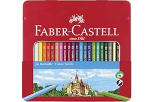 Faber-Castell 115824 - Boîte en métal de 24 crayons de couleur hexagonaux