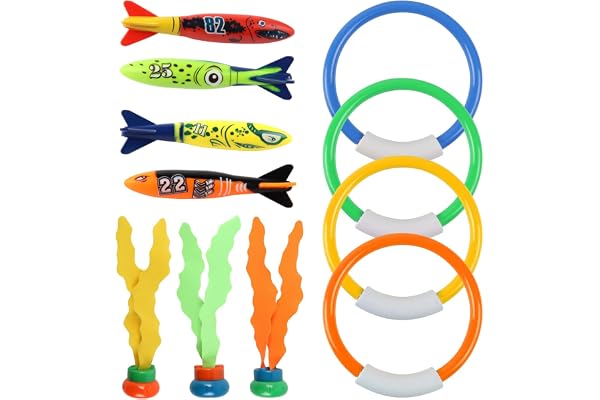 IOPJLK Undervattensdykarleksaker, 11 Stycken Poolleksaker för Barn, Leksaker för Barn i Åldern 4-6 år, ndervattensdykarspel, Pool Training Toys, Toypedo Bandits