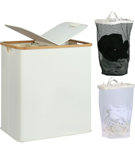 Cesto Portabiancheria 2 Scomparti Con Coperchio 100L - Grigio, Sottile Per Spazi Piccoli - Foto 2