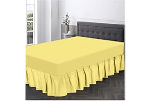 GC GAVENO CAVAILIA Plain Dyed Valance Fitted Sheet-Polycotton Soft Bedsheets For King Size Bed- Frill Bedding Base Wrap Valance Sheet- Yellow
