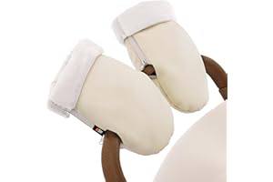 Baby Uma Guanti Passeggino Scaldamani – Guanti per Passeggino Inverno Imbottiti in Pile Ultra Morbido, Esterno in Ecopelle Impermeabile e Antivento, Universali con Cerniere Laterali (Beige)