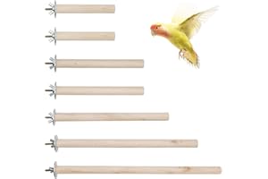 Attuslla 7 PCS Natural Wood Bird Perch Stand, 5 Size Bird Parrot Perch Stand Set, Wooden Parrot Perch Stand for Parrotlets Cockatiels Budgies Parakeets